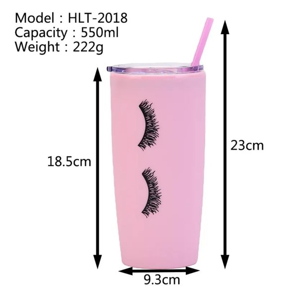 Pink Eyelashes Double Plastic Straw Cup - Picture 3 of 4